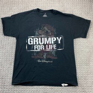Disney Grumpy For Life Shirt Men Large L Black Graphic T-Shirt Disneyland Hanes